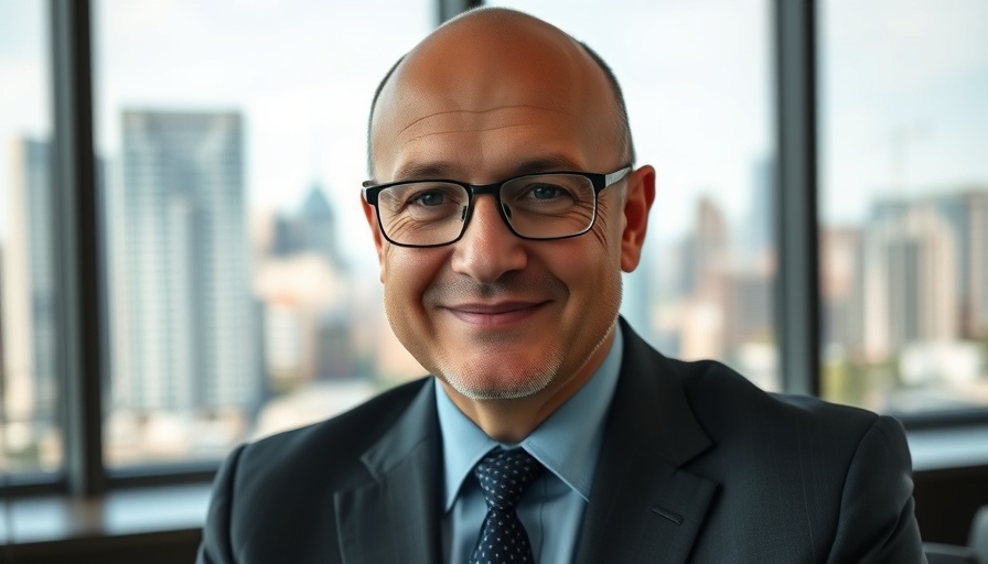 Bald man in dark suit smiling in office, Microsoft AI Copilot setting.