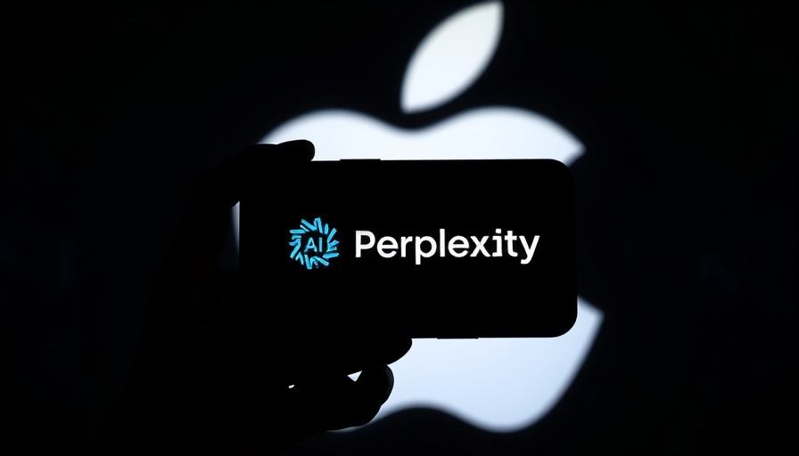 Perplexity AI logo on smartphone in front of Apple logo background