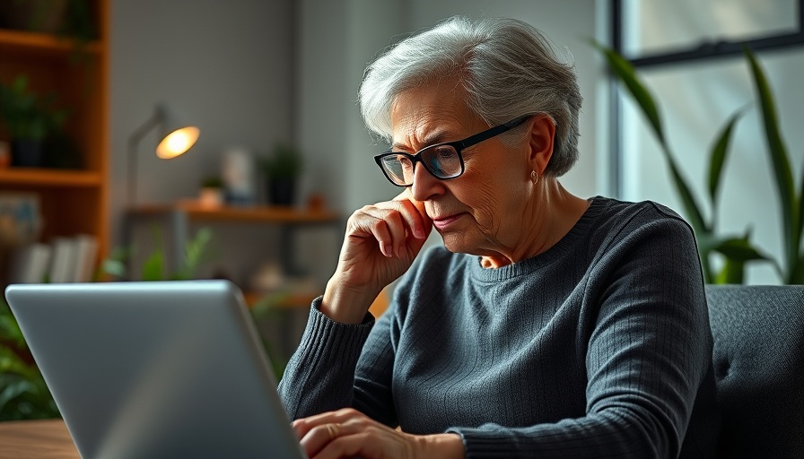 Elderly woman working at home, reflecting on mortgage delinquencies and foreclosures.