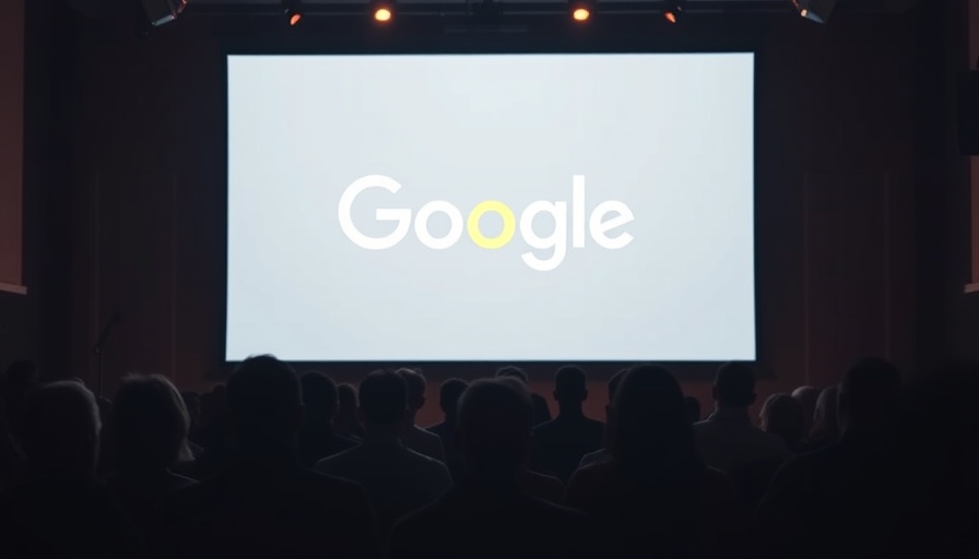 Silhouetted crowd watches Google logo at conference