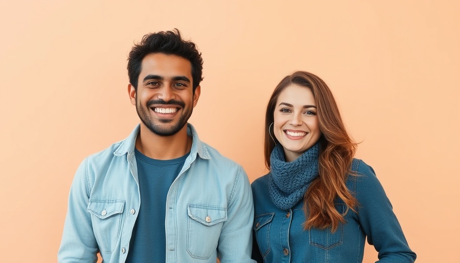 Friendly duo smiling in blue shirts, Anthropic AI valuation context.