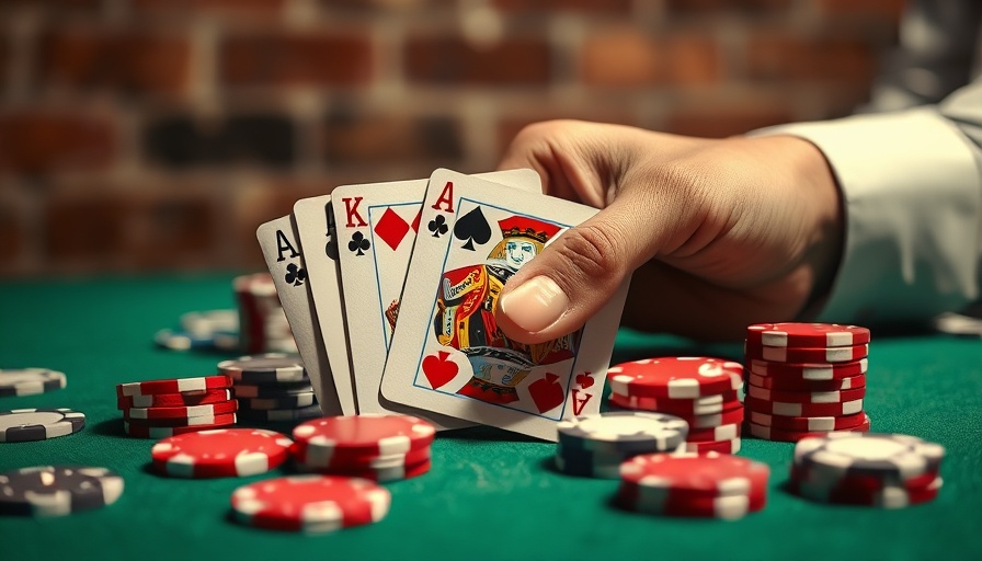 Close-up of playing cards and poker chips in dim setting