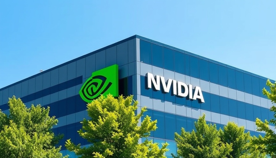 Nvidia building exterior with green logo under clear sky.