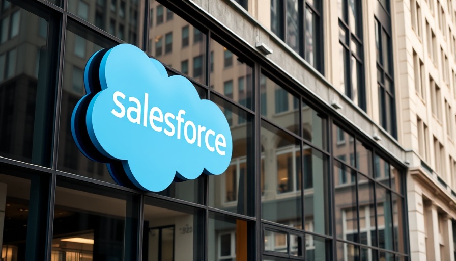 Salesforce logo on modern building glass facade, AI agents