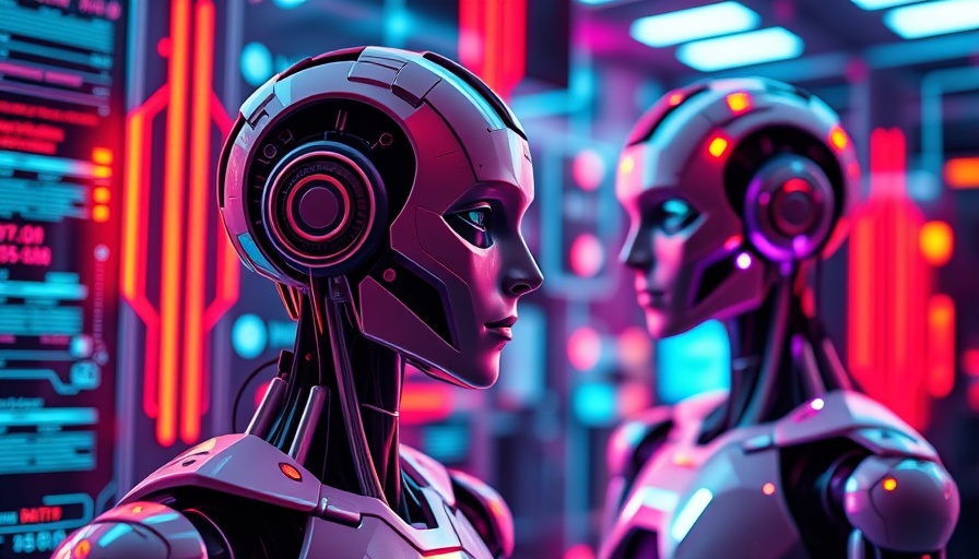 Agentic AI in a futuristic business interface with robots and icons.