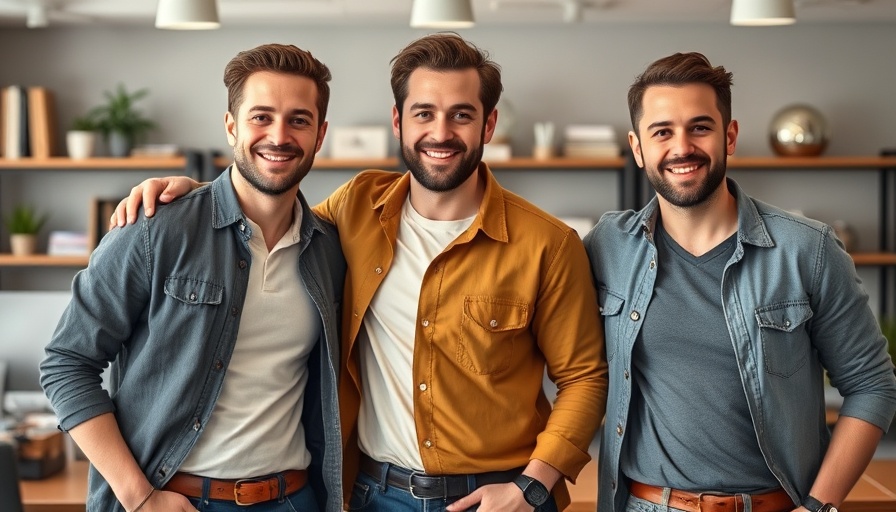 Three men in casual attire in modern office, Claude AI context.
