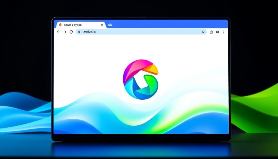 Futuristic digital logo on browser interface with colorful abstract background, related to Microsoft AI.