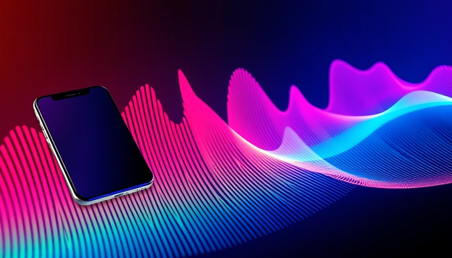 Colorful sound wave graphic with bold 'Hey Siri' text and smartphone.