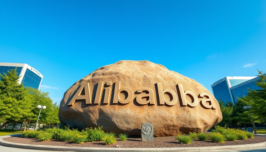Alibaba campus boulder with logo under clear sky, highlighting Nvidia's China demand.