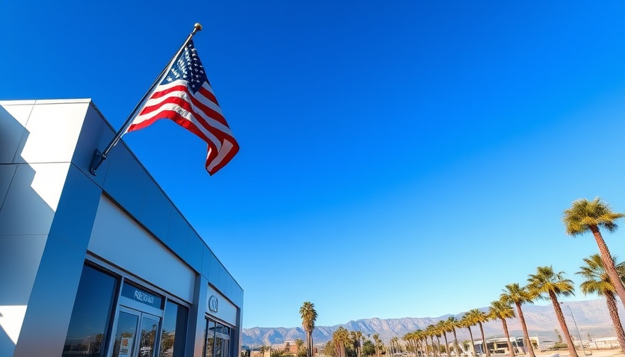 Modern retail store with American flag, concept related to ai news.
