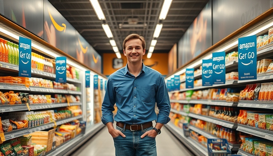 Man in Amazon Go store demonstrating shopping experience through AI agents.