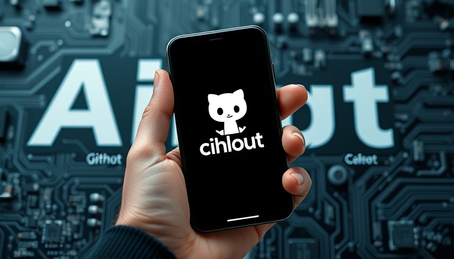 GitHub Copilot display on phone with AI background, technology theme.