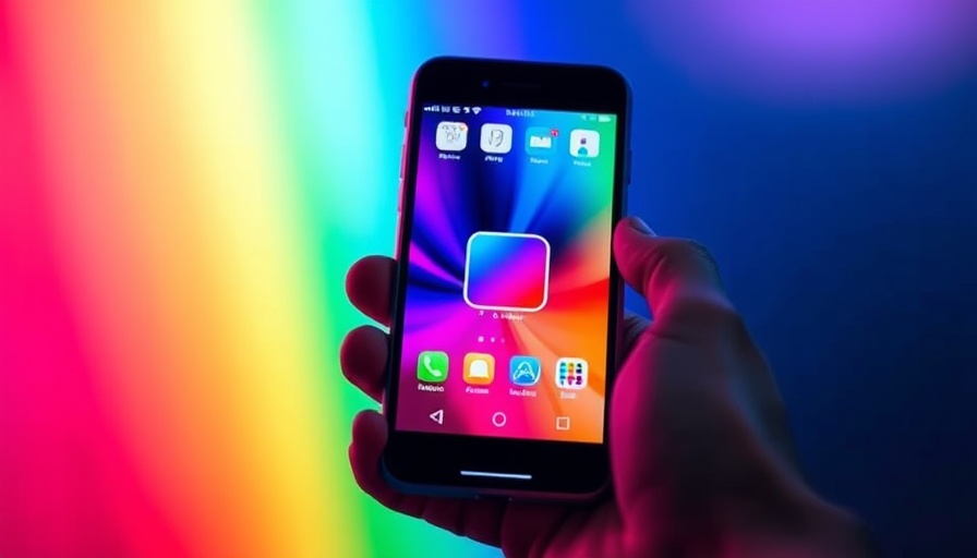 Colorful app icon on phone with vibrant gradient background, Microsoft AI.