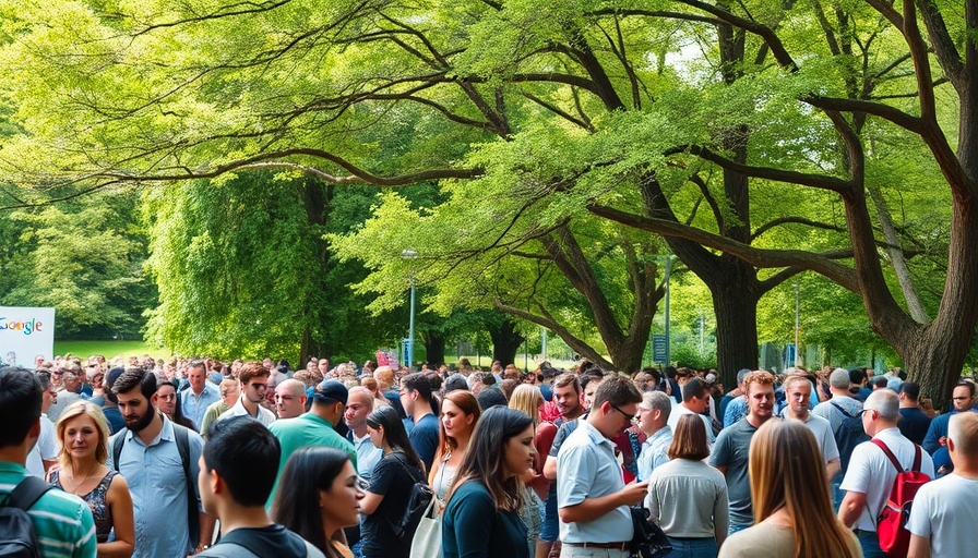Outdoor tech event with Google's logo, people engaged. Google Antitrust Case AI