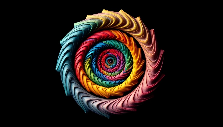 Colorful abstract spiral pattern on black background.