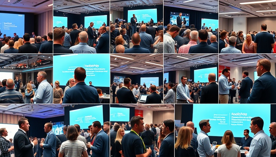 Technology conference collage featuring speakers and participants engaging, agentic AI theme.