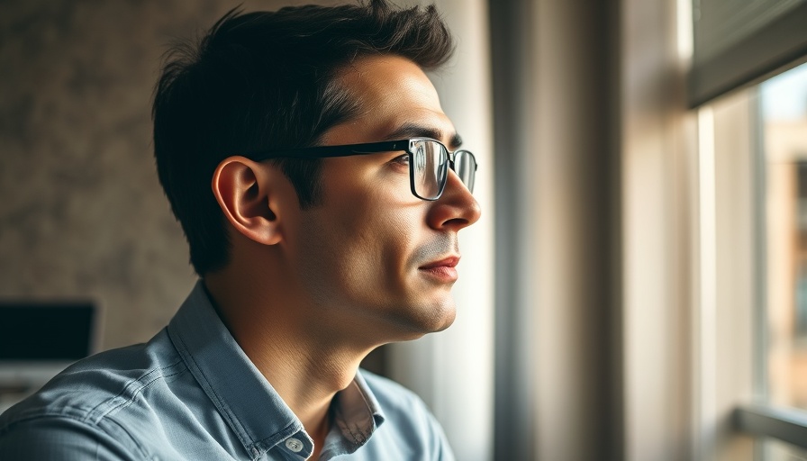 Thoughtful man in office setting, agentic AI theme