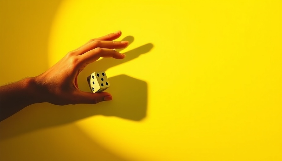 Stylized dice and hand with vintage halftone texture in green gradient.
