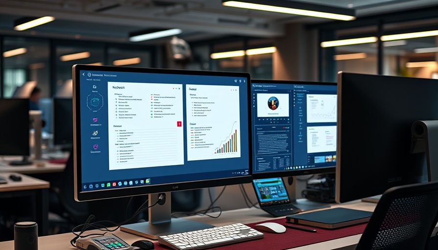 Modern workspace with computer displaying Microsoft AI notebooks.