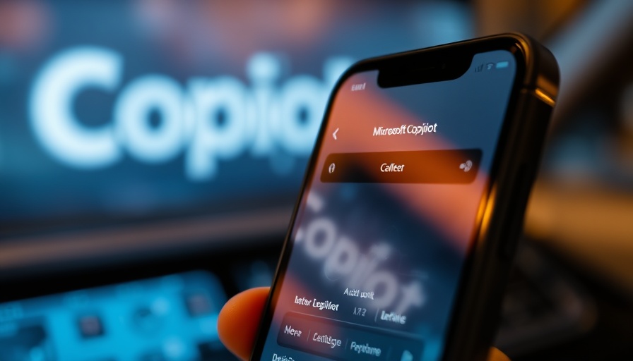 Close-up of Microsoft Copilot app on smartphone with blurred logo background