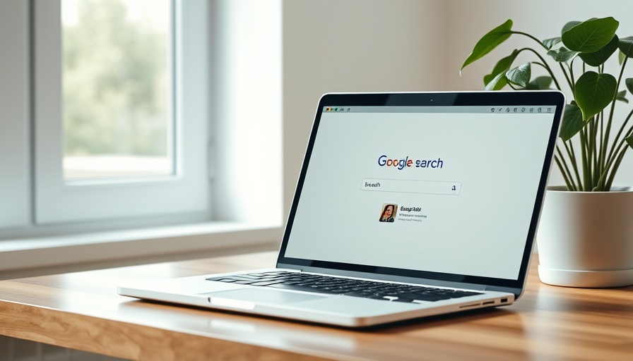 Laptop with Google search homepage next to plant, Google search antitrust ruling topic.