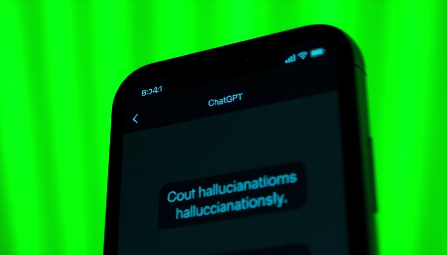 Smartphone screen showing ChatGPT interface discussing ai hallucinations against green stripes.