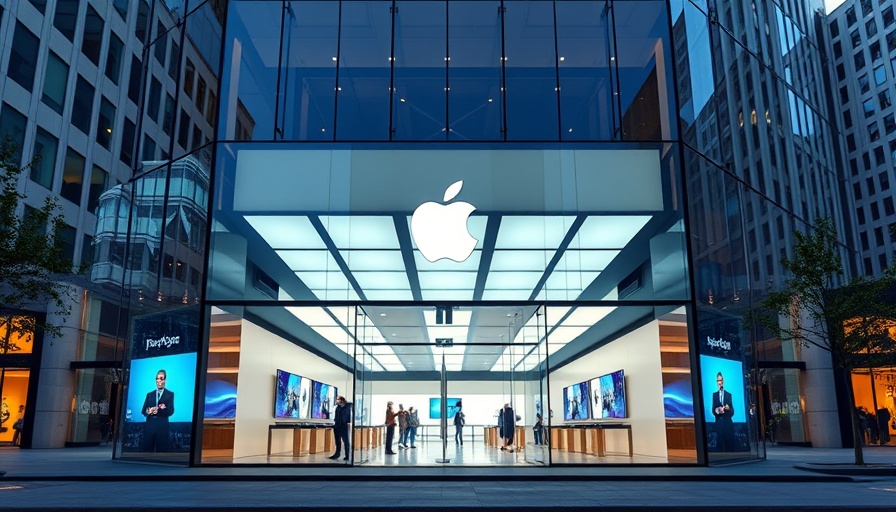 Modern Apple Store exterior highlighting sleek design and illuminated interior.