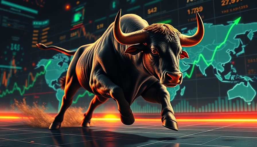 Stylized bullish market illustration with a bull and financial charts.