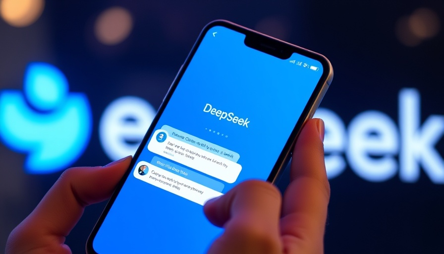 DeepSeek app on smartphone with logo in blue background.