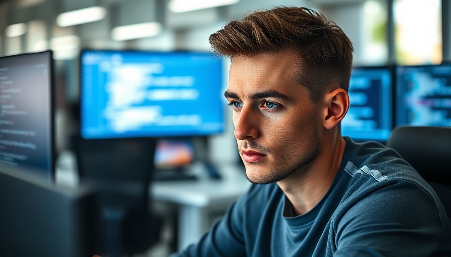 Pensive young man in an office setting, associated with Claude AI.