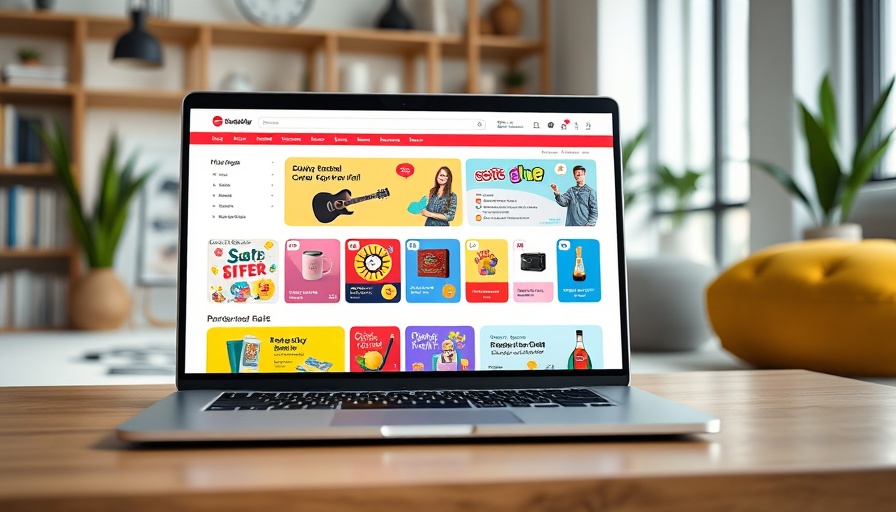 Colorful online shopping platform displayed on a laptop screen.