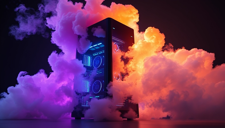 Futuristic server emitting colorful clouds in AI cloud scene