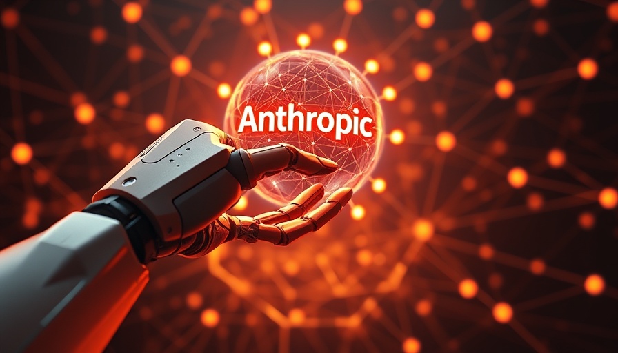 Robotic hand and network sphere with Anthropic logo, symbolizing AI.