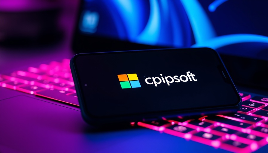 Microsoft AI Copilot logo on smartphone over laptop keyboard.