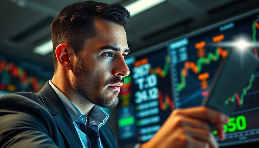 Professional analyzing stock charts in a high-tech office, connected to anthropic AI.