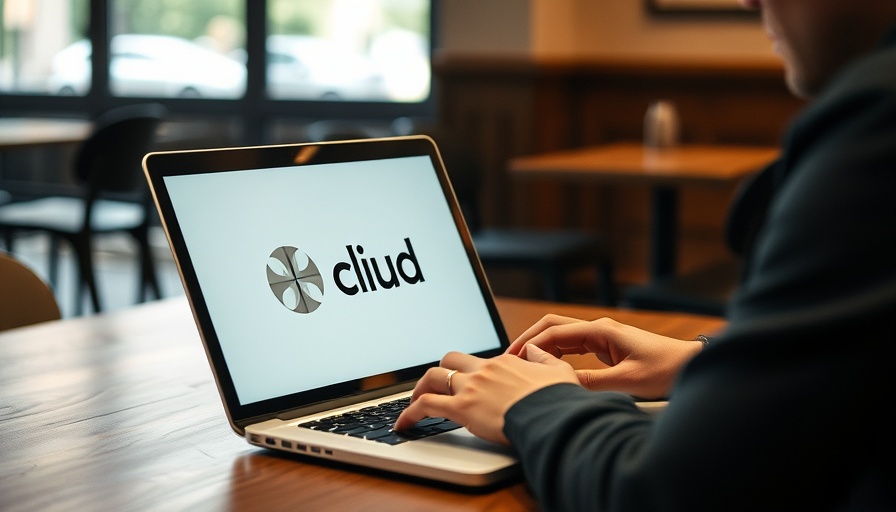 Person typing on a laptop with Claude logo in a cafe, Anthropic AI file creation.