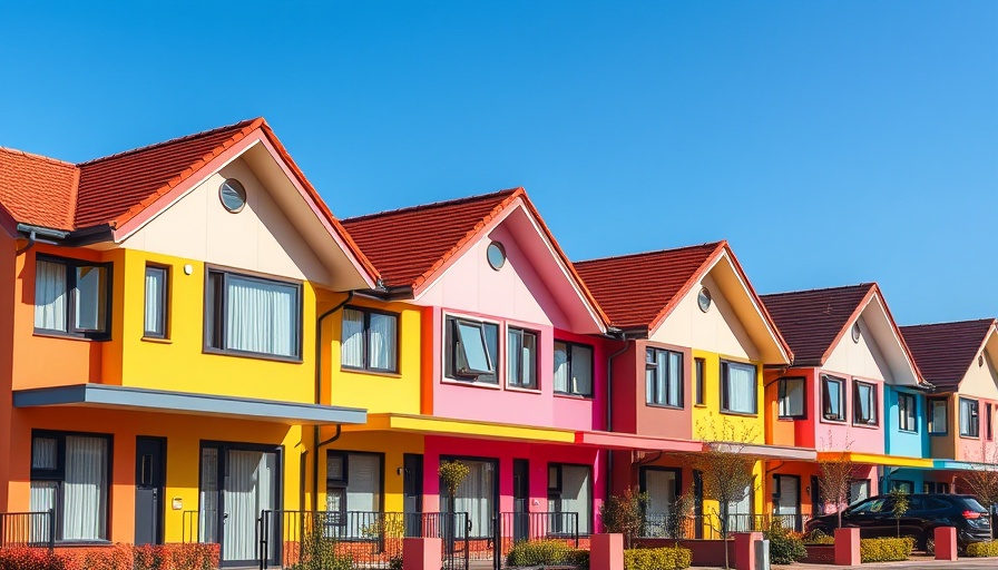 Colorful modern houses symbolize mortgage rates drop opportunity.