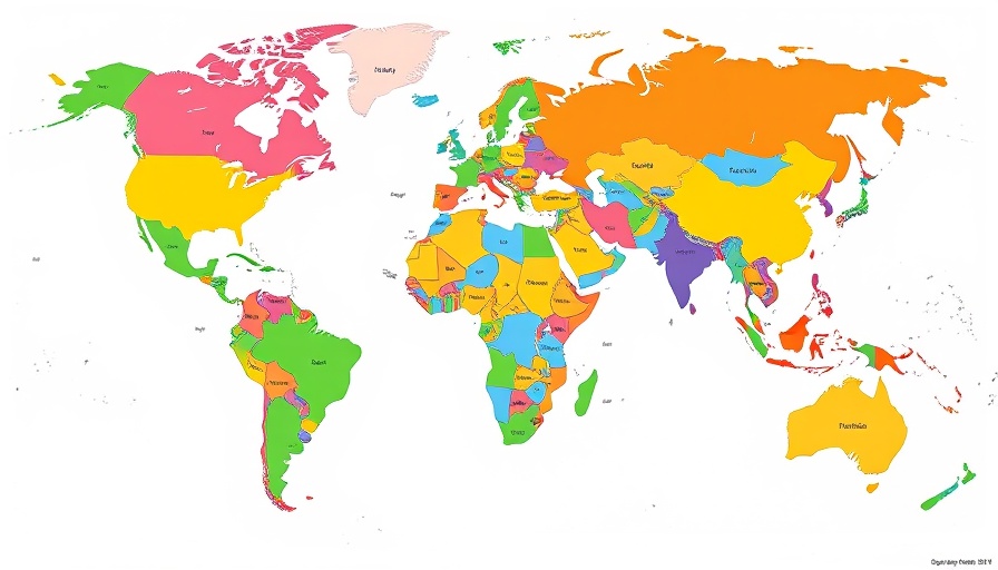 Colorful world map highlighting global AI superpowers.