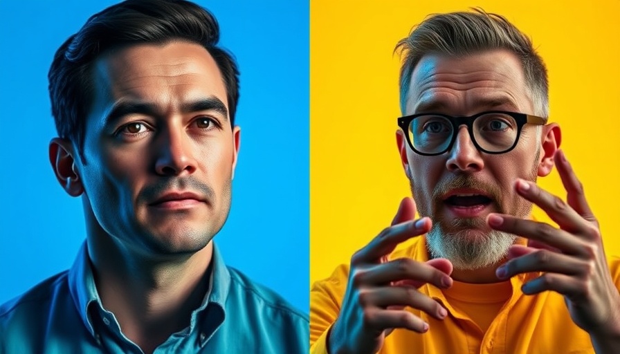 Digital art portrait of two men, contrasting blue and yellow tones.