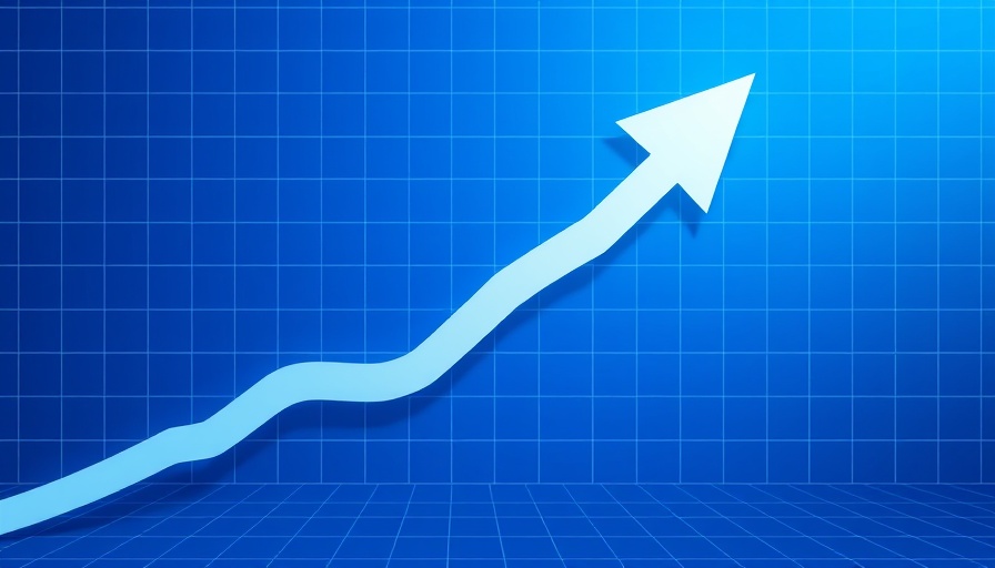 Rising line graph on blue background symbolizing growth.