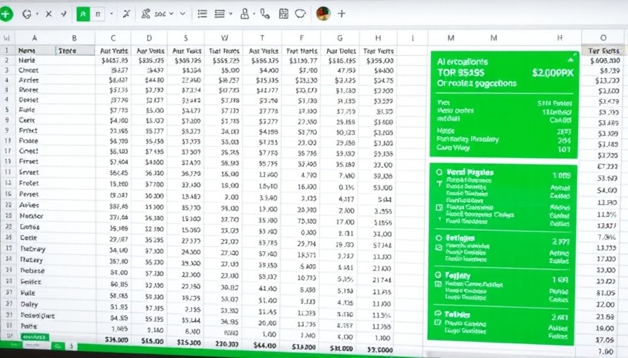 Spreadsheet with Microsoft AI Copilot suggestions and financial data.