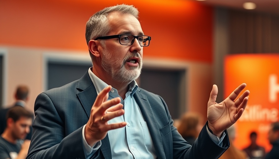Confident man discusses Anthropic AI Funding during a conference.