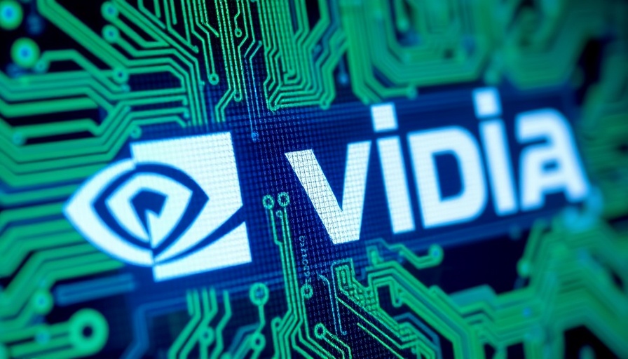 Nvidia logo close-up with electronic circuit background