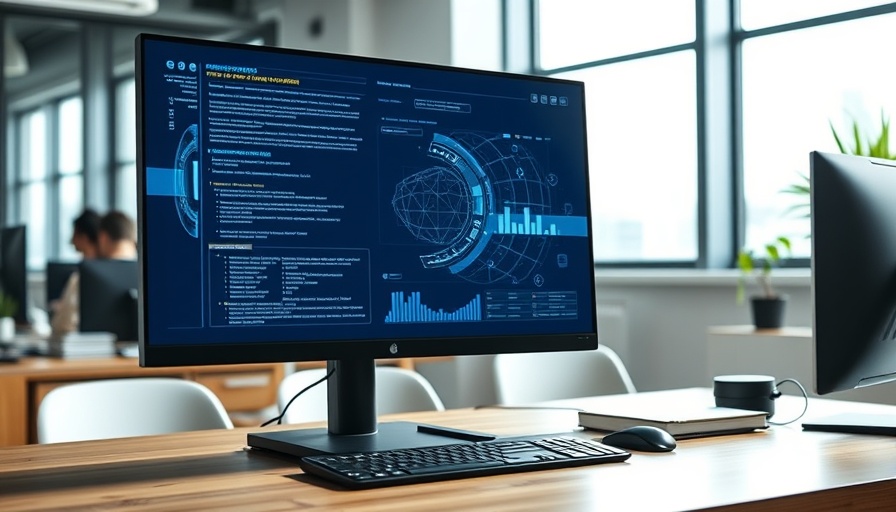 Agentic AI interface on office computer screen, modern workspace.