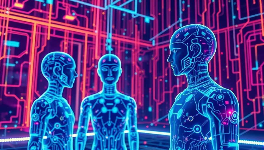Futuristic illustration of agentic AI with holographic figures in a digital cloud.