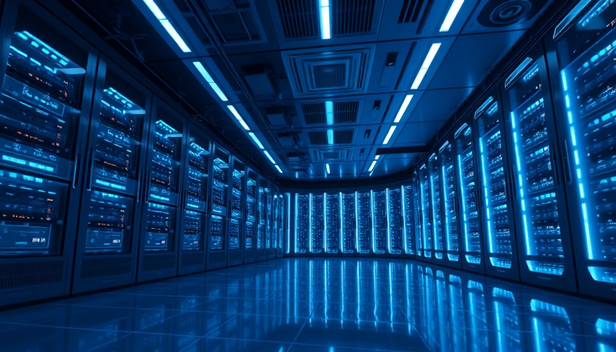 Futuristic server room with glowing blue lights symbolizing agentic AI.