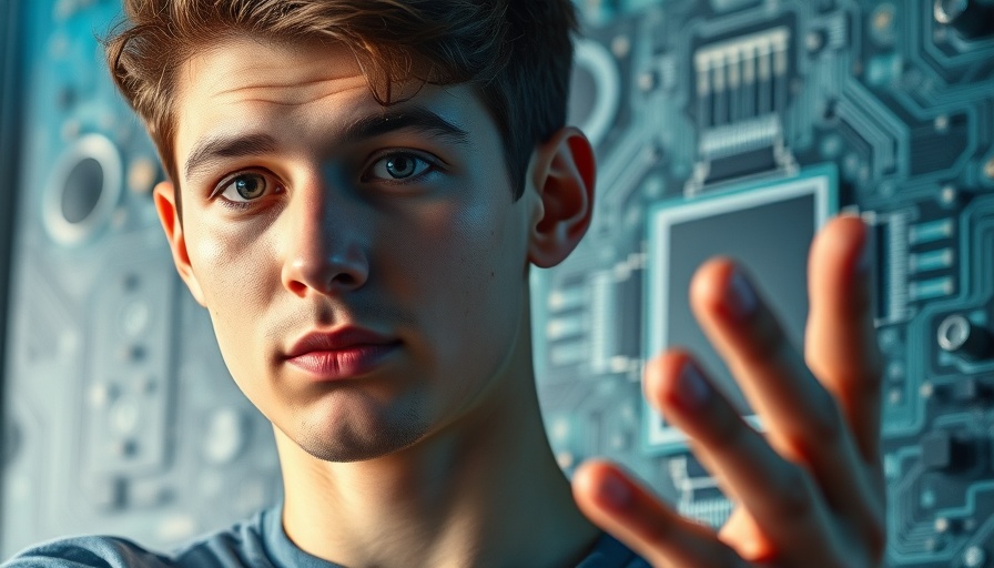 Discussion about technology in front of a circuit board backdrop.
