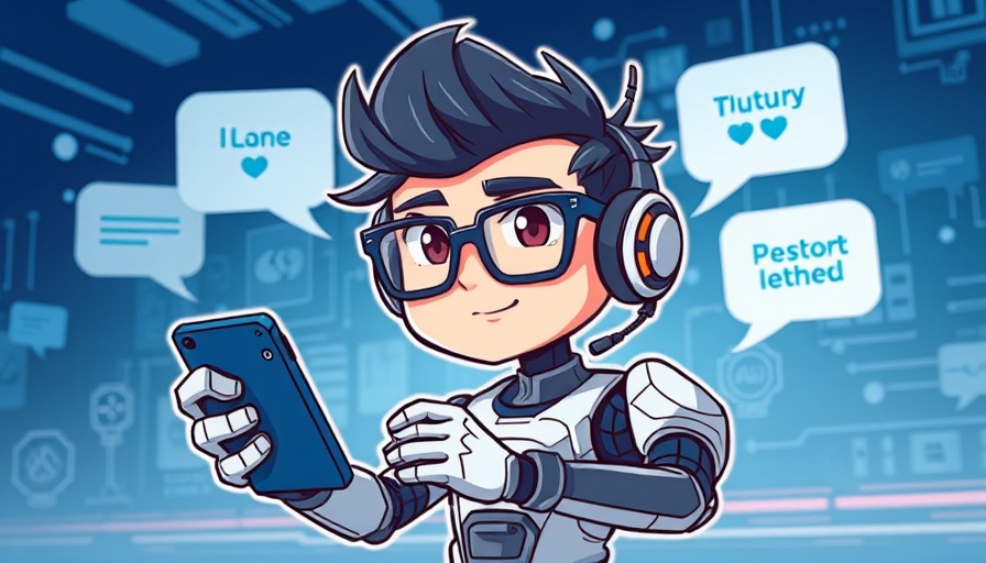 Cartoon character with robotic arms using phone, depicting Claude AI assistant.