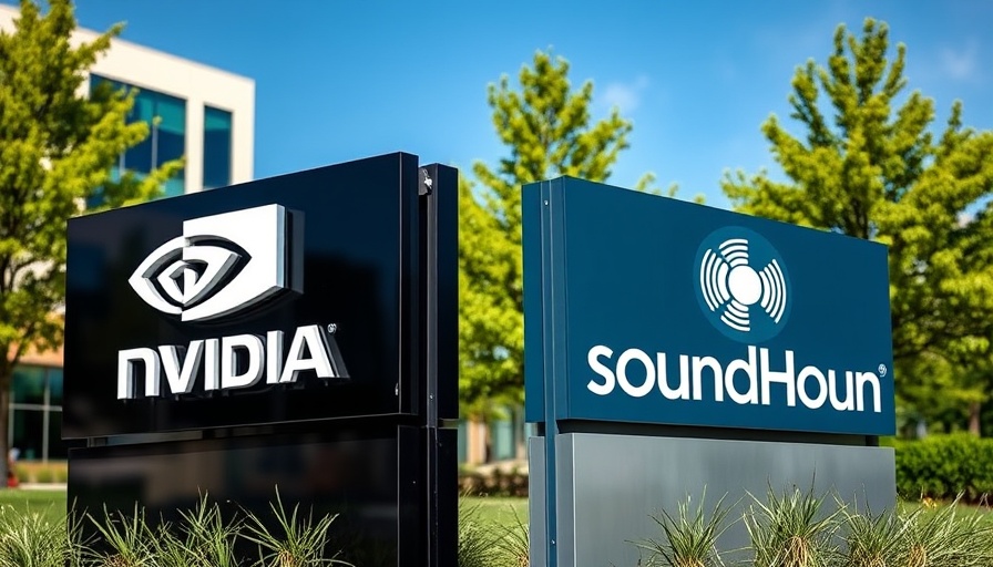 Nvidia and SoundHound Inc signs in outdoor setting, company logo contrast.
