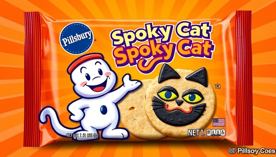 Vibrant Pillsbury Spooky Cat cookie packaging with doughboy.
